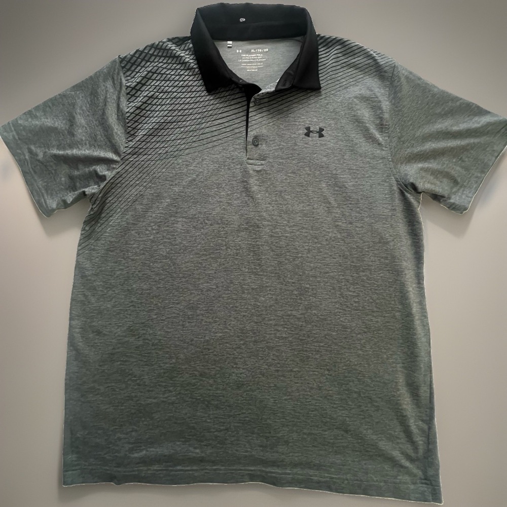 Under Armour Playoff Polo XL Gray HeatGear Golf Shirt Geometric Heather‎